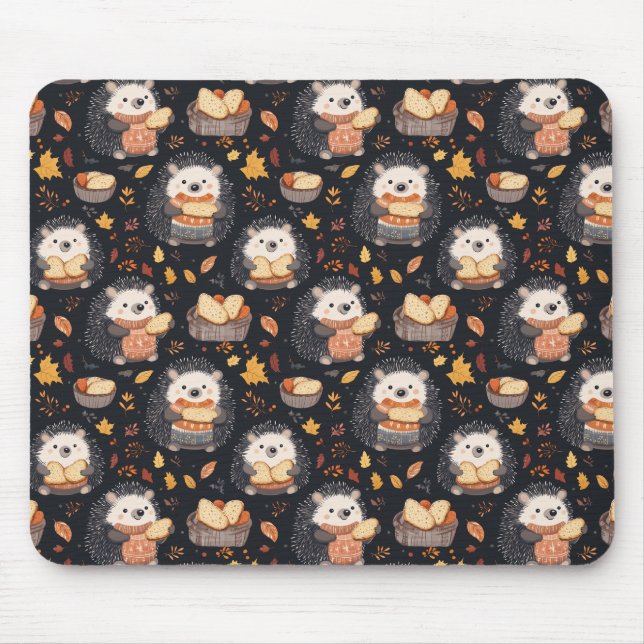 Cute Hedgehogs med Bread och Höst löv Musmatta (Framsidan)