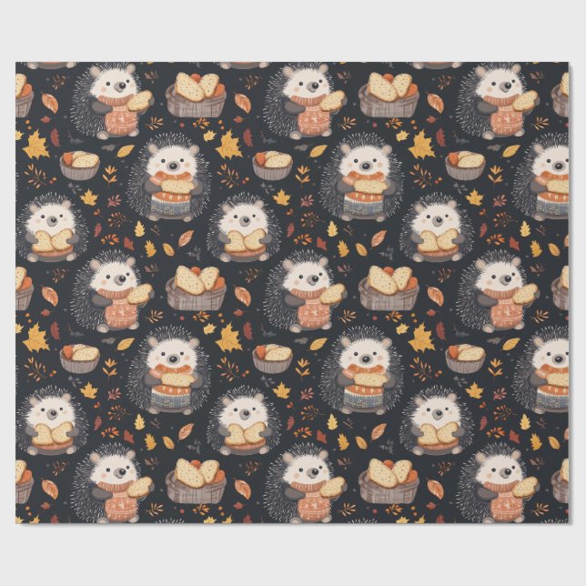 Cute Hedgehogs med Bread och Höst löv Presentpapper (Platt)