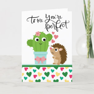 Cute Hedgehogs Valentine   Cactus Du är Perfekt Helgkort