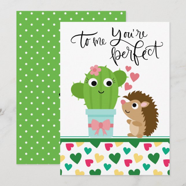 Cute Hedgehogs Valentine | Cactus Du är Perfekt Julkort (Fram/baksida)