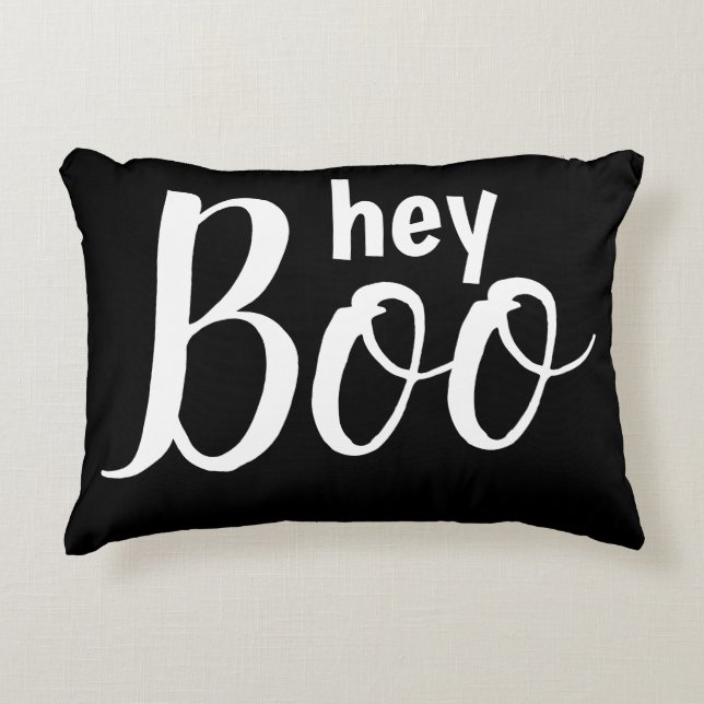 Cute Hej Boo Black Halloween Decor Prydnadskudde (Framsidan)