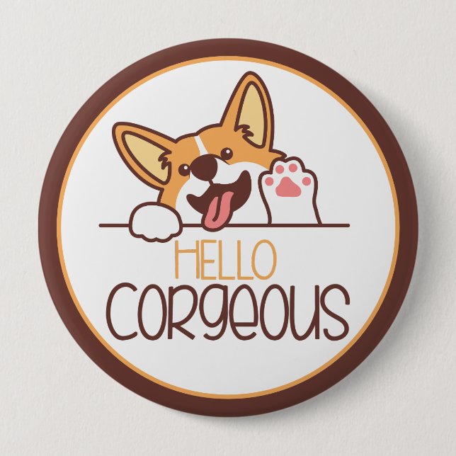 Cute Hej Corgi Hund Knapp (Framsida)