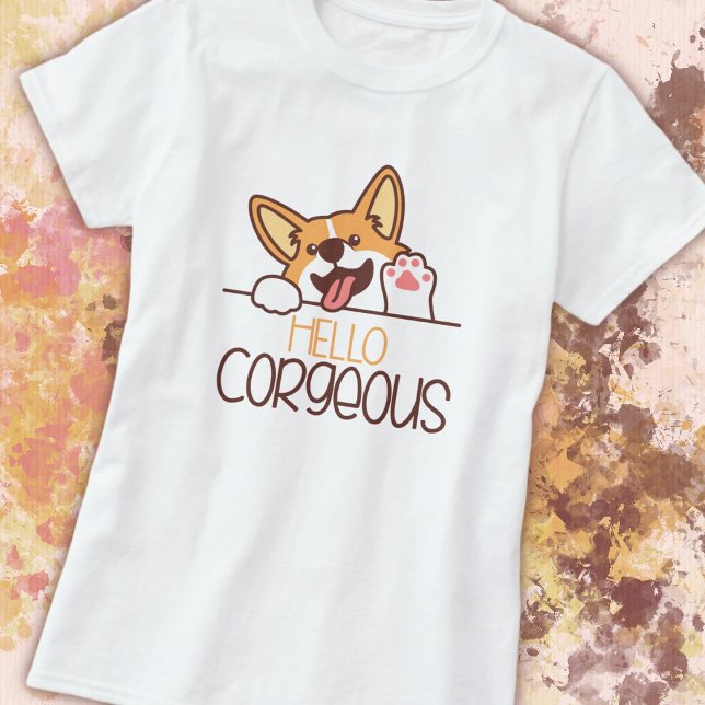 Cute Hej Corgi Hund T Shirt (Skapare uppladdad)