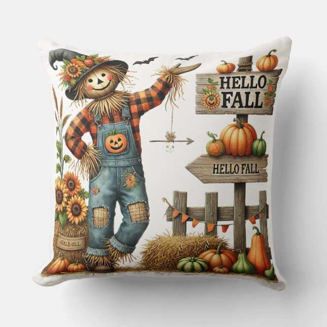 Cute "Hej Fall" Fågelskrämman Dekorativ kudde (Framsida)