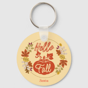Cute Hej Fall Höst löv Pumpkin-Thanksgiving Nyckelring