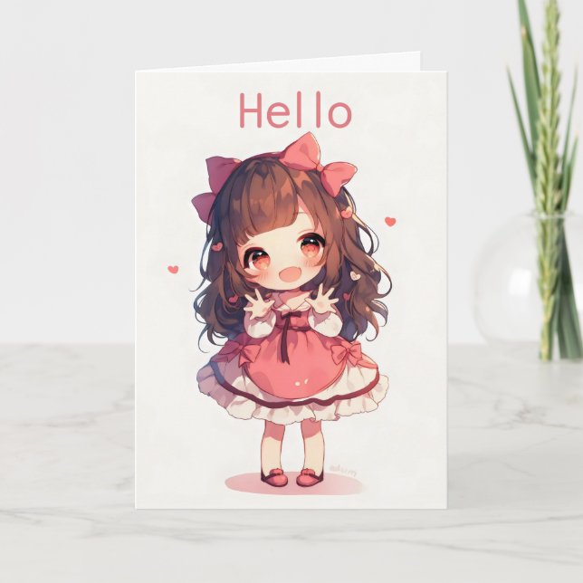 Cute Hej Girl Anime Helgkort (Framsida)