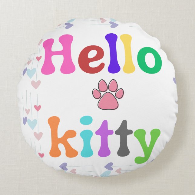 Cute Hej Kattunge Inspired Pillow Rund Kudde (Framsidan)