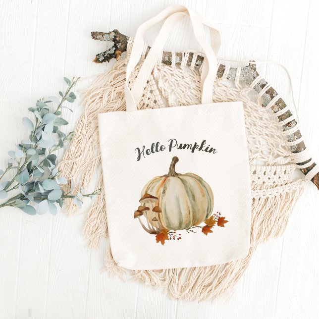 Cute Hej Pumpkin Mushroom Mysigt Fall Tygkasse (hello pumpkin tote bag)