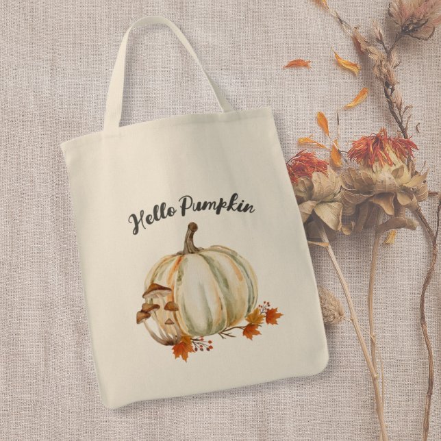 Cute Hej Pumpkin Mushroom Mysigt Höst löv Tygkasse (hello pumpkin cosy fall tote bag)