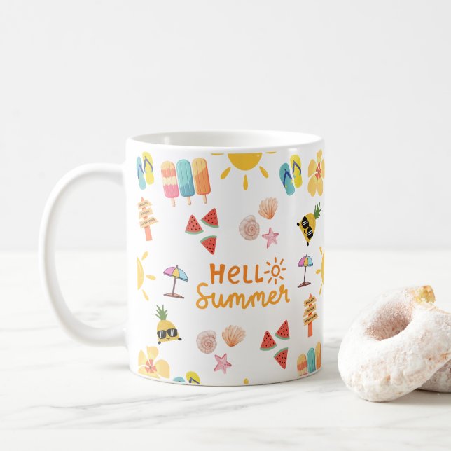 Cute Hej Sommsömlös Mönster Kaffemugg (Med munk)