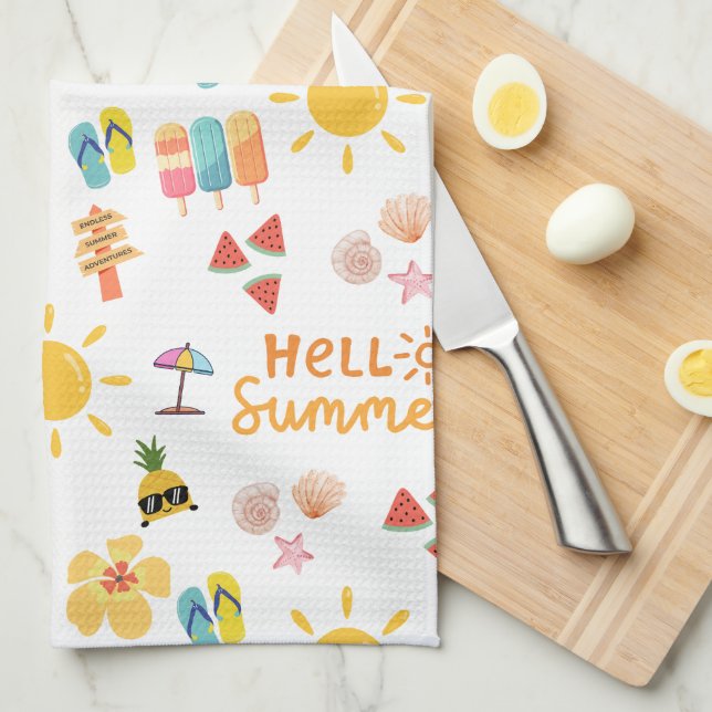 Cute Hej Sommsömlös Mönster Kökshandduk (Vikt i Fjärdedel)