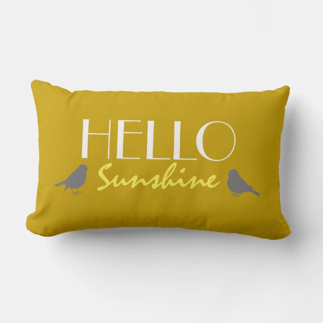 Cute Hej Sunshine Quote Ochre Gult Grått Modern Lumbarkudde (Framsida)