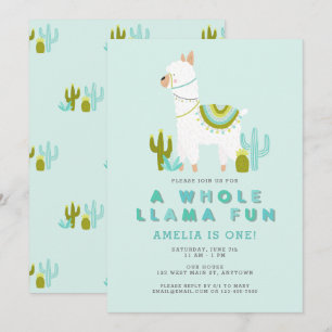 Cute Hela Llama Roligt Aqua Första Födelsedagsfest Inbjudningar