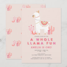 Cute Hela Llama Roligt Rosa First Födelsedagsfest