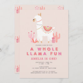 Cute Hela Llama Roligt Rosa First Födelsedagsfest Inbjudningar
