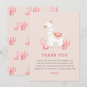 Cute Hela Llama-Roligtens Rosa första födelsedag Tack Kort
