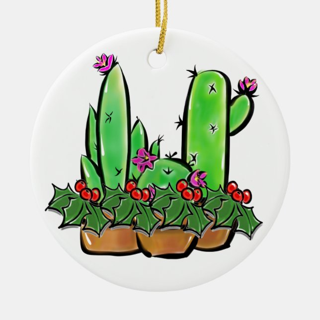 Cute helgdag Cactus cacti succulents Julgransprydnad Keramik (Framsidan)