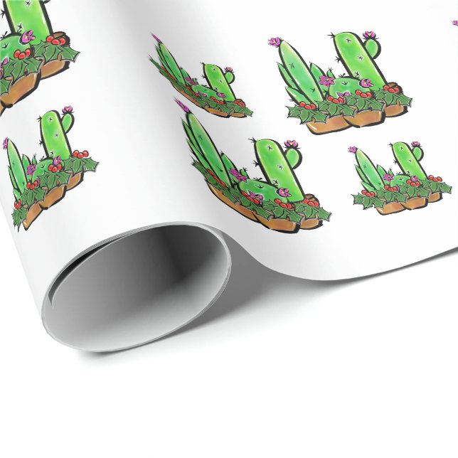 Cute helgdag Cactus cacti succulents Presentpapper (Rullad Hörn)