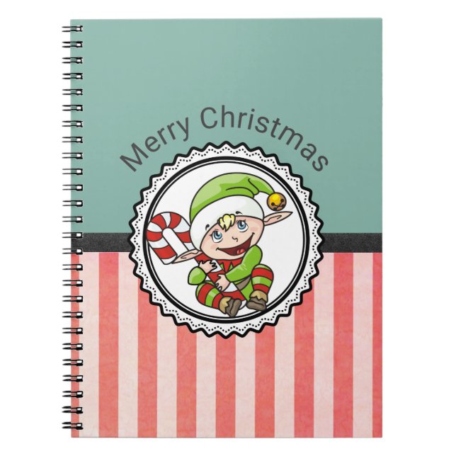 Cute Helgdag Elf med Candy cane God jul Anteckningsbok (Framsidan)