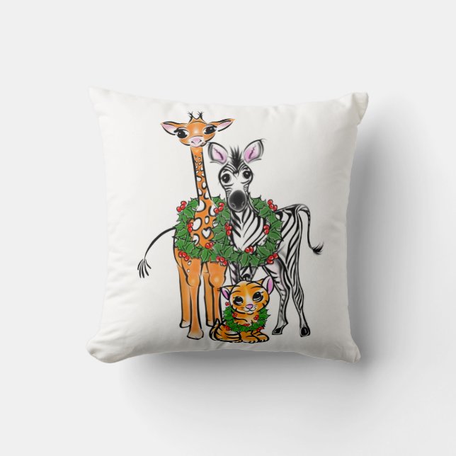 Cute Helgdag Giraffe Zebra Tiger vattenfärg Kudde (Framsida)