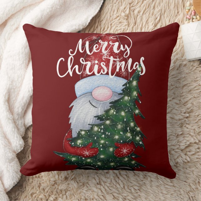 Cute Helgdag Gnome Julgran Pillow Kudde (Filt)