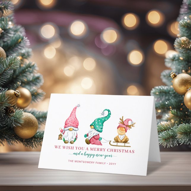 Cute Helgdag Gnomes-jul Helgkort (Cute Holiday Gnomes Christmas Card)