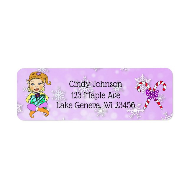 Cute Helgdag Jul Elf och Polkagrisar Returadress Etikett (Framsidan)