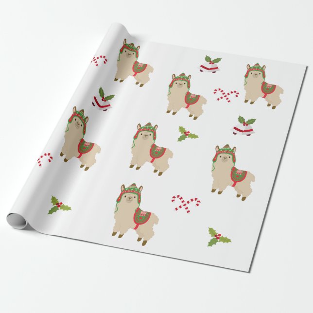 Cute Helgdag jul Llama Alpaca Presentpapper (Utrullad)