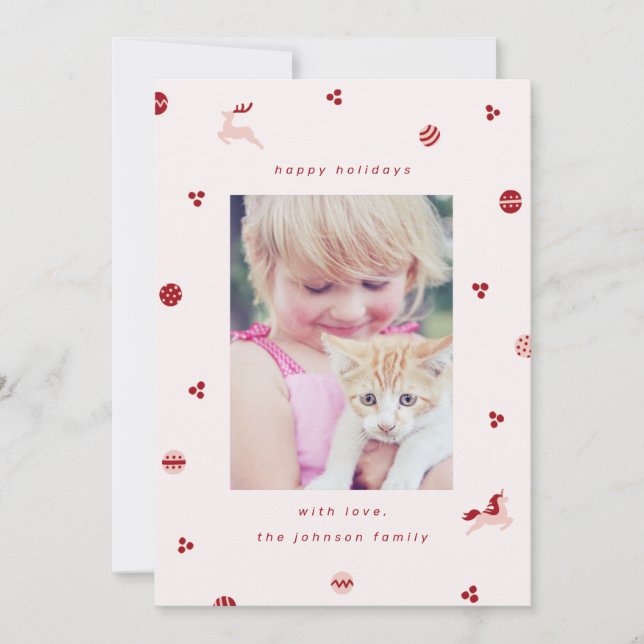 Cute Helgdag ornament Doodles med Unicorn Julkort (Framsida)