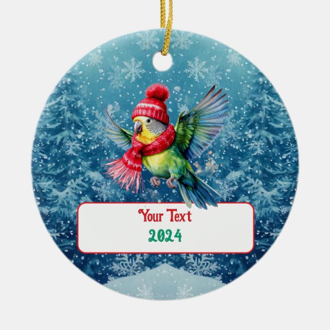 Cute Helgdag Parakeet Julgransprydnad Keramik (Framsidan)
