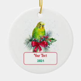 Cute Helgdag Parakeet och julbalen Julgransprydnad Keramik