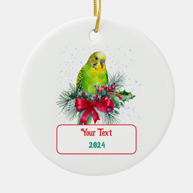 Cute Helgdag Parakeet och julbalen Julgransprydnad Keramik (Framsidan)