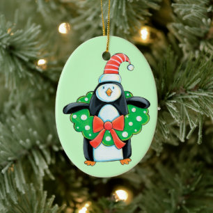 Cute Helgdag Penguin Julgransprydnad Keramik