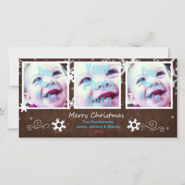Cute Helgdag Snowflake 3 Window Card Mocha - Julkort (Framsida)