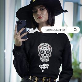 Cute Helgdag Sugar Skull Fall Winter Halloween T Shirt
