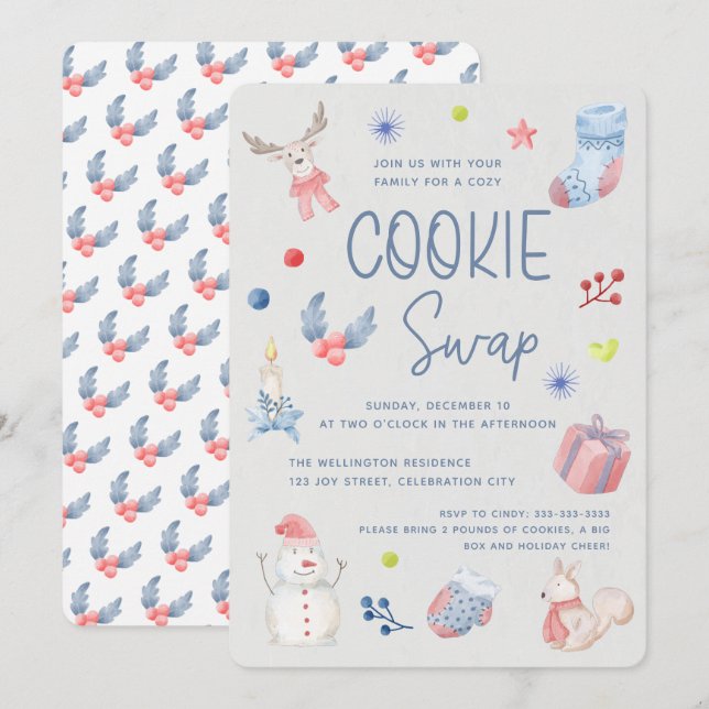 Cute Helgdag Watercolor-jul-cookie-byte Inbjudningar (Fram/baksida)
