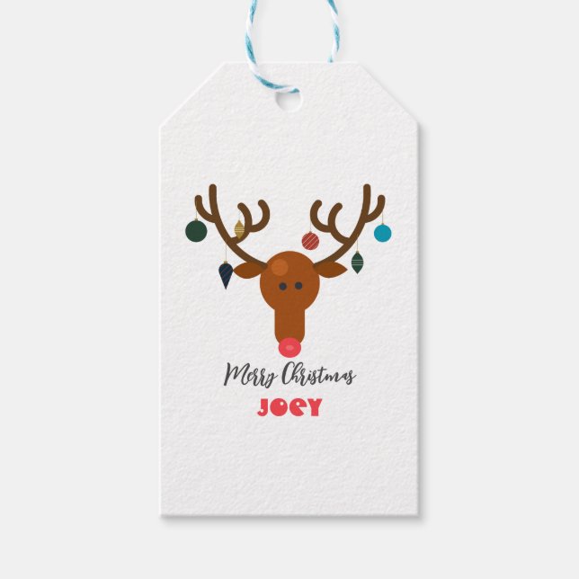 Cute Helgdag Whimsique Reindeer jul Boll Presentetikett (Framsidan)