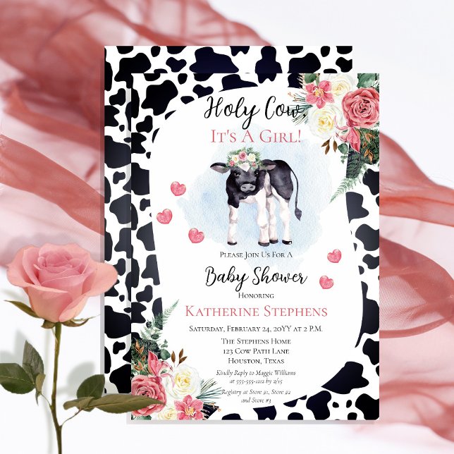Cute Heliga Cow, det är en flicka Babyskor Inbjudningar (Cute "Holy Cow, It's A Girl!" Baby Shower Invitation - Print | Digital Download)