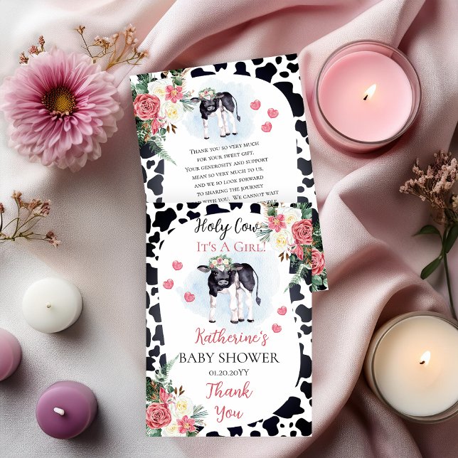 Cute Heliga Cow, det är en Tack C för barn (Cute "Holy Cow, It's A Girl!" Baby Shower Thank You Two-Sided Flat Card)