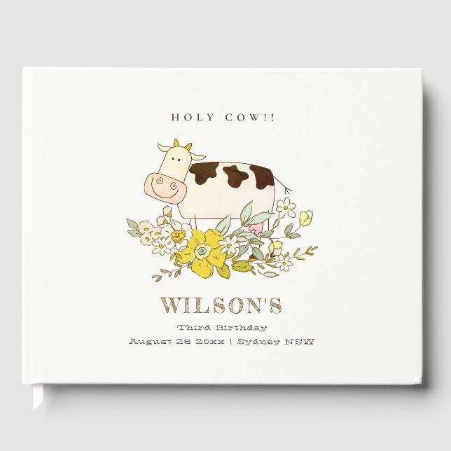 Cute Heliga Cow Farm Blommigt Kids oavsett ålder Gästböcker (Framsida)