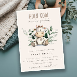 Cute Heliga Cow Foliage Pastel Baby Shower Inbjudningar