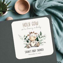 Cute Heliga Cow Foliage Pastel Neutralt Baby Showe Fyrkantigt Klistermärke