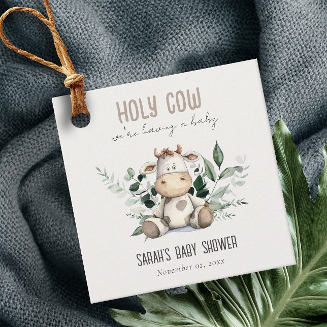 Cute Heliga Cow Foliage Pastel Neutralt Baby Showe Gåvor Etiketter (Skapare uppladdad)