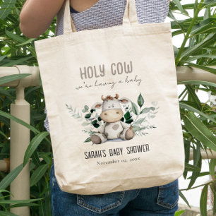 Cute Heliga Cow Foliage Pastel Neutralt Baby Showe Tygkasse