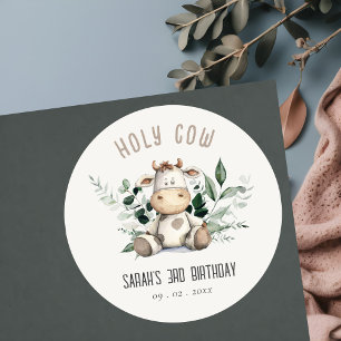 Cute Heliga Cow Foliage Pastel Neutralt Barns föde Runt Klistermärke