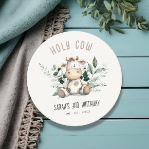 Cute Heliga Cow Foliage Pastel Neutralt Barns föde Underlägg Papper Rund