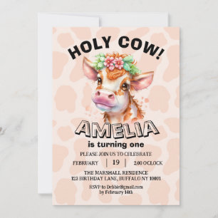 Cute Heliga Cow jag är en flicka 1:a födelsedagen Spara Datumet