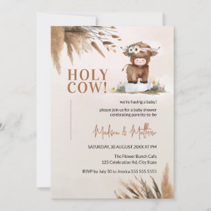 Cute Heliga Cow Pampas Rustic Farm Baby Shower Inbjudningar