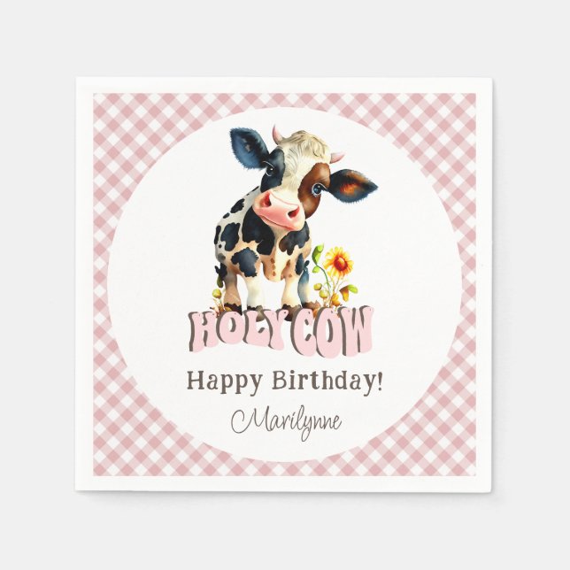 Cute Heliga Cow Rosa Birday Pappersservett (Framsidan)