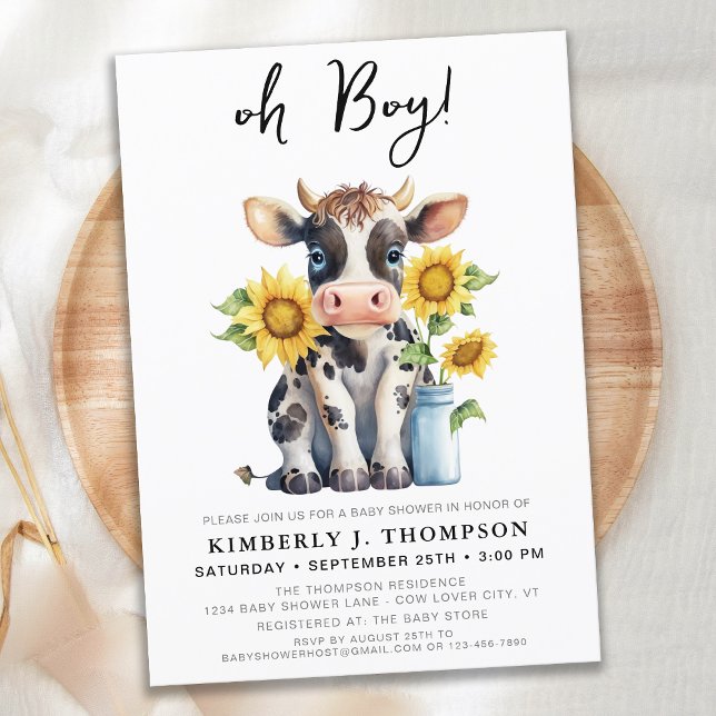 Cute Heliga Cow Sunblommor Farm Animal Baby Shower Inbjudningar (Skapare uppladdad)